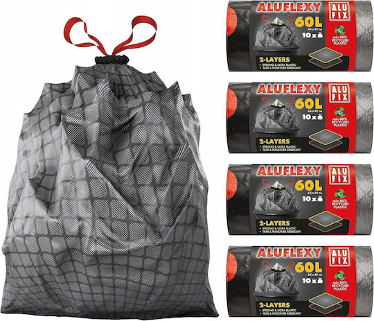 Alufix Торби за смет Многоиздръжливи Капацитет 60 л с връзка 10 бр Сиви