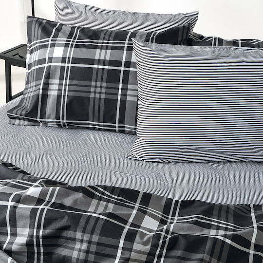 Kentia Set Duvet Cover Cotton 165x245cm Single with Pillowcase Festival Black-White