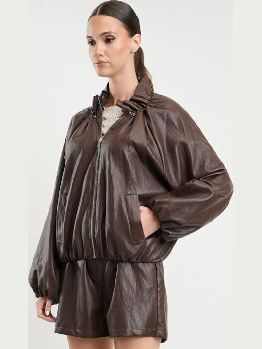 Lange Damen Bomber Jacke Braun