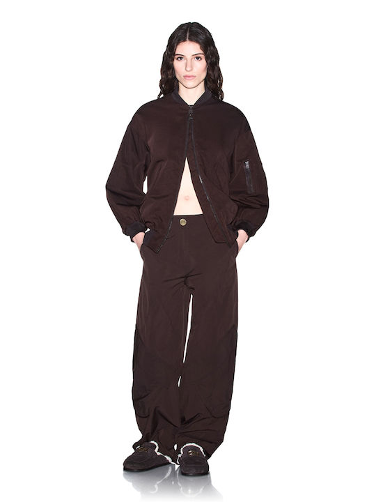 Long Women's Bomber Jacket Brown