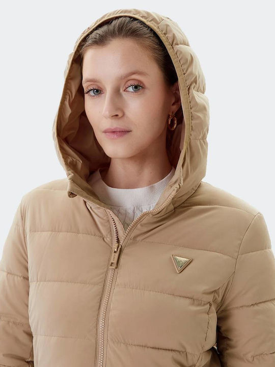 New Aleta Дълго Дамско Puffer Яке за Зима Бежово