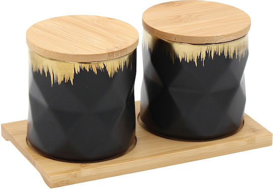 Keskor General Use Jar with Lid & Base Ceramic Black 9.5x9.5x10cm