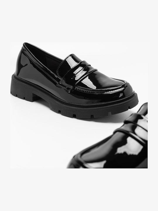 Lackleder Damen Mokassins in Schwarz Farbe