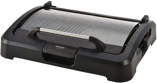Orava Tabletop Electric Grill with Smooth and Grooved Plate 2200W with Lid and Adjustable Thermostat 50.5x50.5cm