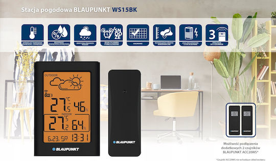 Blaupunkt Stație Meteo Fără Fir Digitală de Masă Neagră