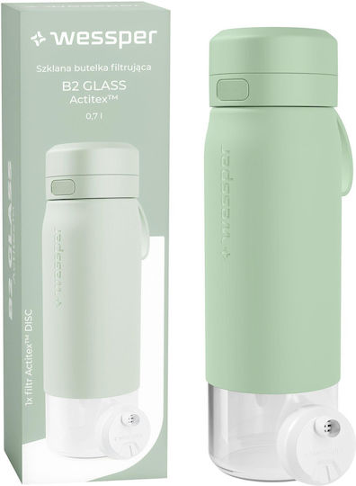 Wessper Бутилка За Вода Стъклена С Винт Капак Зелена 700ml