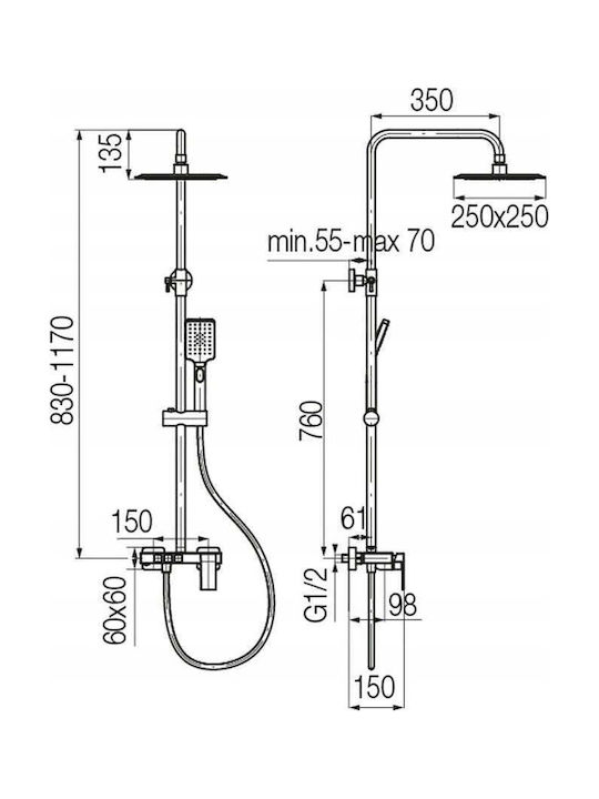 Valvex Shower Column with Bathtub Mixer 25cm Black Valvex Shower Column with Bathtub Mixer 25cm Black