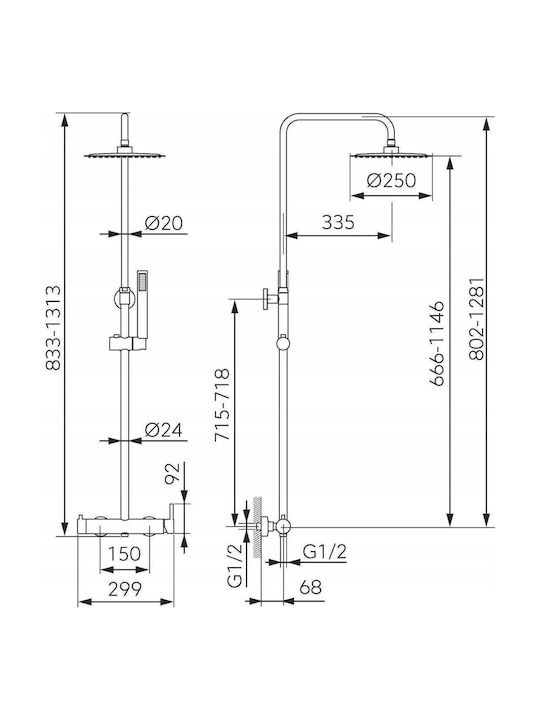 Ferro Shower Column with Bathtub Mixer Silver