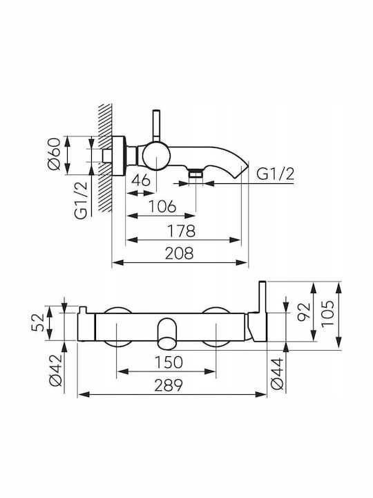 Ferro Thermostatic Mixing Bathtub Faucet Complete Set Gold