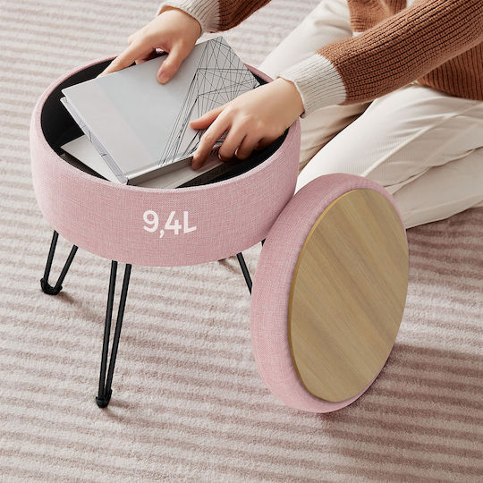 Living Room Stool With Storage Space Upholstered in Fabric Pink 32.5x32.5x44.1cm