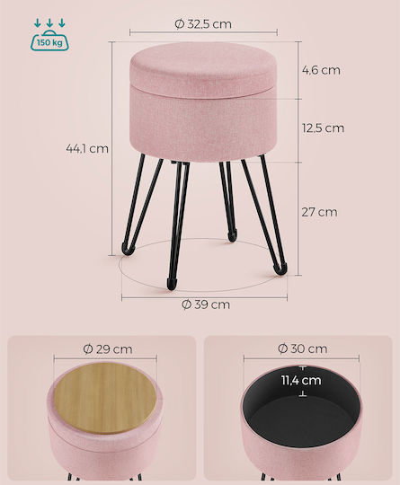 Living Room Stool With Storage Space Upholstered in Fabric Pink 32.5x32.5x44.1cm