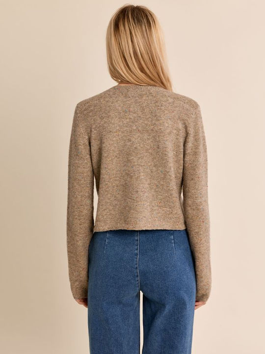Short Women's Knitted Cardigan Camel