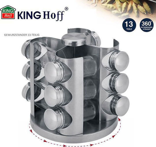 KING Hoff Стъклени Кутии за Подправки На Въртяща Основа Сребристи 13 Бройки KING Hoff Стъклени Кутии за Подправки На Въртяща Основа Сребристи 13 Бройки