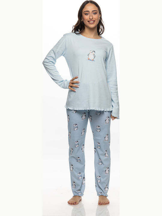 Galaxy Зимен дамски комплект пижами Baby Blue