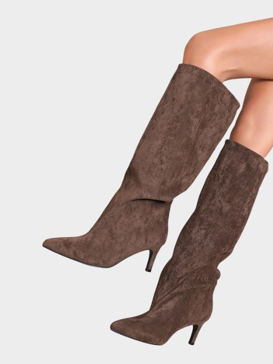 Wildleder Damenstiefel mit mittlerem Absatz Braun