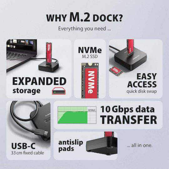Axagon Festplatten-Dockingstation für SATA M.2 (2230) mit USB-C / USB 3.2 / Thunderbolt (ADSA-M2C11L)