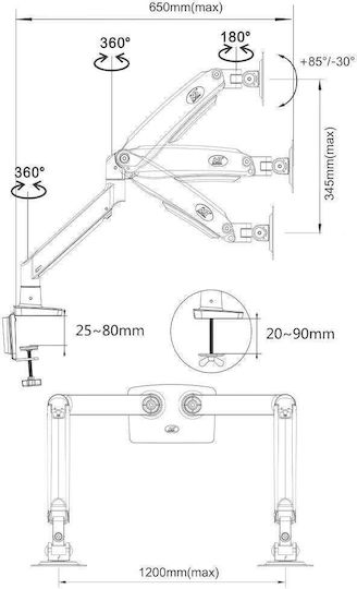 North Bayou Desk Mounted Stand for 2 Screens up to 32" Grey