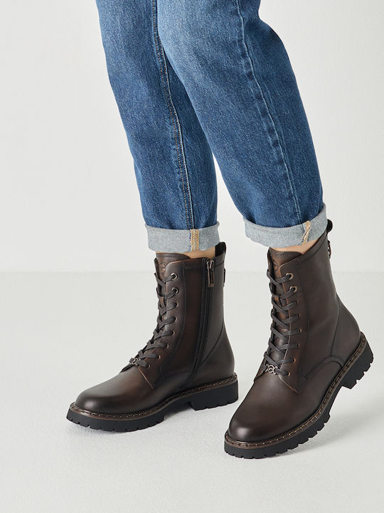Leder Damen Kampfstiefel Braun