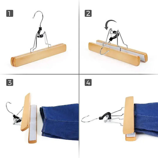 Songmics Agățătoare de Haine pentru Pantaloni din Lemn Bej 12 Bucăți
