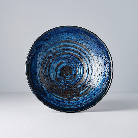 MIJ Bol Mare Din Cupru Cu Model Spiral Bol Pentru Salate Ceramică Albastră 25x7cm