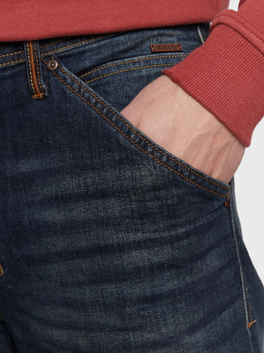 Men's Elastic Relaxed Fit Dark Blue Jeans Pants