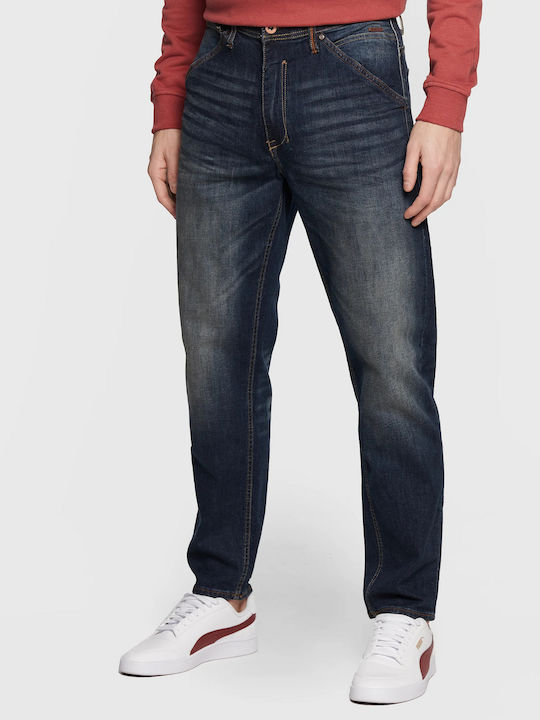 Men's Elastic Relaxed Fit Dark Blue Jeans Pants