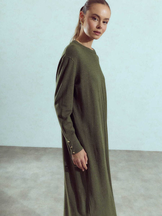 Celestino Women's Midi Knitted Loose Fit Dress Khaki