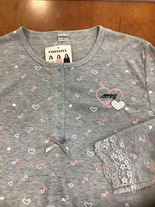 Goodnight Set de pijamale de iarnă pentru femei Gri