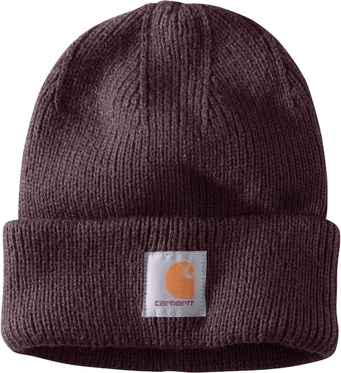 Damen Beanie mit Rib Strick in Burgundisch Farbe
