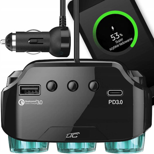 LTC Audio LTC Audio Autoladegerät 120W Schnellladen mit Anschlüssen: 1xUSB-A 1xType-C 3xLeichter