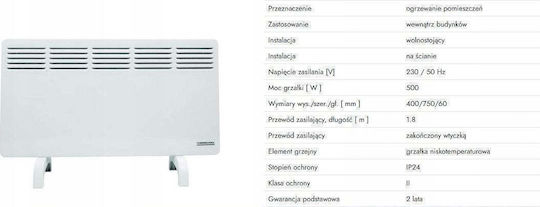 Thermoval T17 Pro Wandkonvektor 500W 75x40cm Weiß