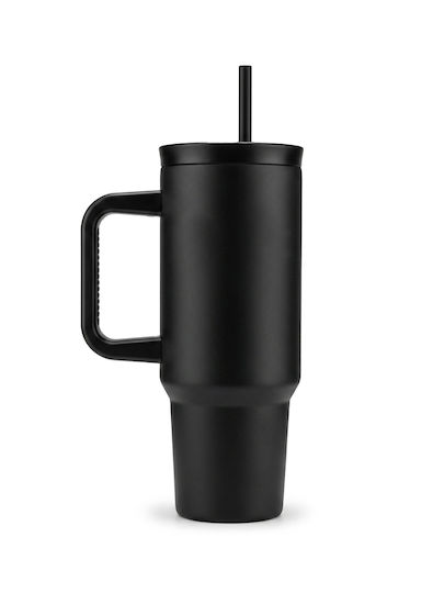 Emerson Handled Tumbler Thermos Plastic / Stainless Steel BPA Free 1.2L Emerson Travel Thermos With Straw 1200 Ml With Straw and Handle