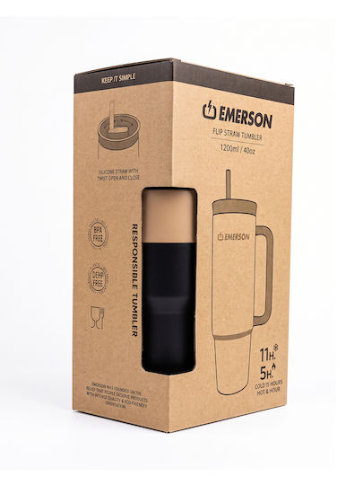 Emerson Handled Tumbler Thermos Plastic / Stainless Steel BPA Free 1.2L Emerson Travel Thermos With Straw 1200 Ml With Straw and Handle