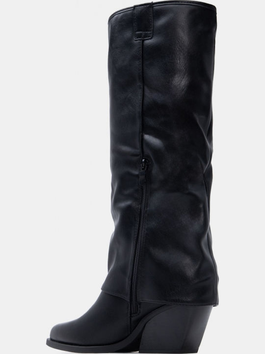 Wildleder Damenstiefel Cowboy mit mittlerem Absatz Schwarz