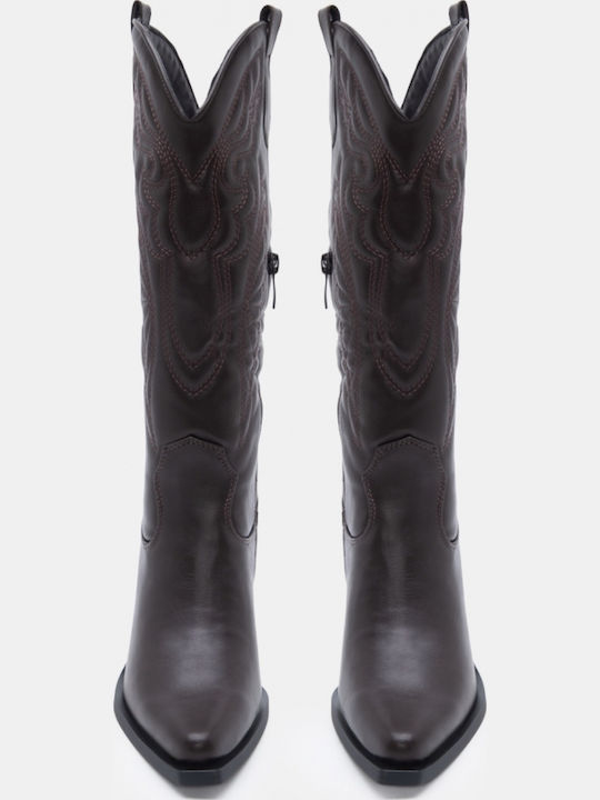 Suede Damenstiefel Cowboy mit Mittelabsatz Braun