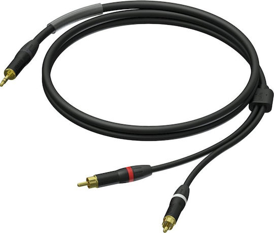 Procab 3.5mm Jack Cable 3.5mm Male - 2x RCA Male Black 3m with Gold Plated Terminals PRA711/3