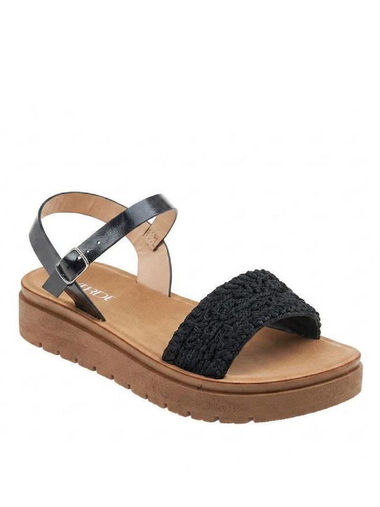 Leather Women's Flat Sandals Flatforms Black