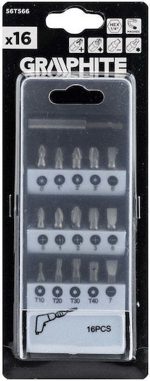 Graphite Set 16 Kreuzschlitz / Stern / Gerade Schraubendreher-Bits