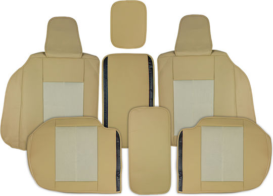 Car Seat Covers 13 Pcs Eco Leather Mesh Fabric Beige Ap-358