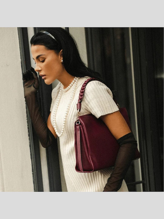 Set Knitted Women's Shoulder Crossbody Bag Burgundy