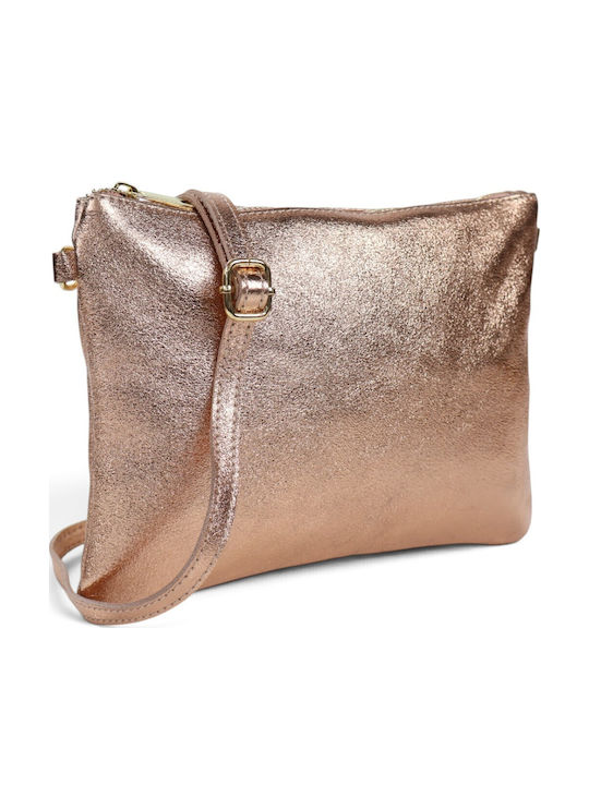Leather Women's Crossbody Bag Pink Gold