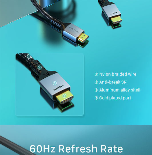 Cabletime HDMI 2.1 Geflochtenes HDMI-Kabel HDMI-Stecker - HDMI-Stecker 2m Schwarz