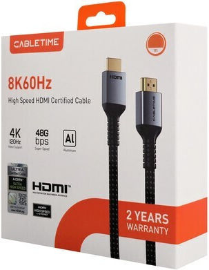 Cabletime HDMI 2.1 Geflochtenes HDMI-Kabel HDMI-Stecker - HDMI-Stecker 2m Schwarz