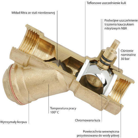 Сферичен Воден Кран Ferro Наклонен Филтър 3/4'' Kzf2