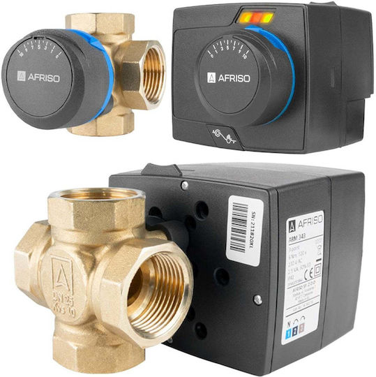 Afriso Set zur Einstellung Proclick Vierwege Drehbare Mischventil Arv 484 Proclick Dn25 Rp1 Kvs 9 + Elektrischer Aktor Arm 343 Proclicka