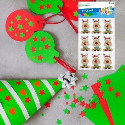 Craft with Fun Weihnachtsaufkleber Mit Rentier Muster 3x3cm 9Stücke