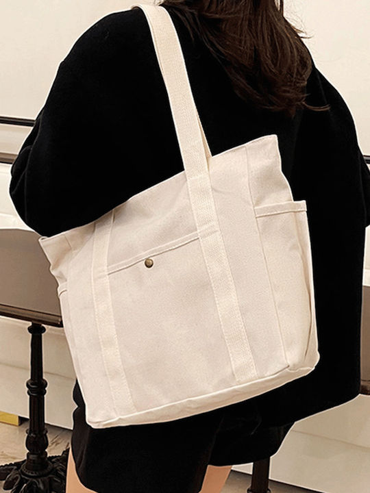 Υφασμάτινη Γυναικεία Shopper Τσάντα Λευκή