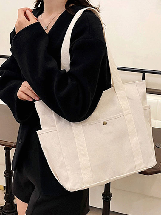 Υφασμάτινη Γυναικεία Shopper Τσάντα Λευκή