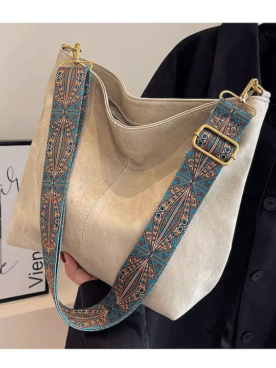 Leder Damen Shopper Tasche Suede Beige