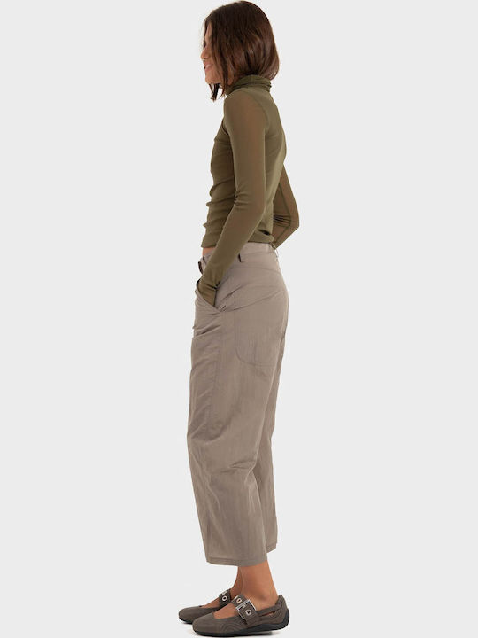 Damen Stoff Capri Hose Hell Olivgrün
